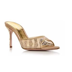 $825 Gedebe  Size EU 39.5 US 9.5 Golden Nude Arya Embellished High Heel Sandals